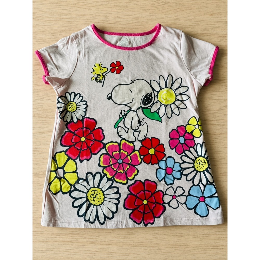 365 Kids Garanimals Peanuts Snoopy Woodstock Floral Glitter Graphic Tee Pink 8